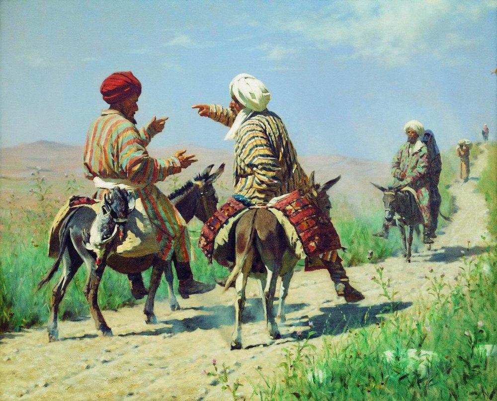 Верещагин-Мулла Керим и мулла Рахим по дороге на базар ссорятся.jpg